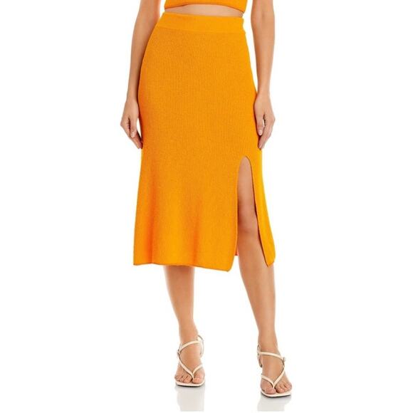 Rag & Bone Women's Soleil Deep Yellow Knit Midi Skirt Size Medium - Picture 2 of 13